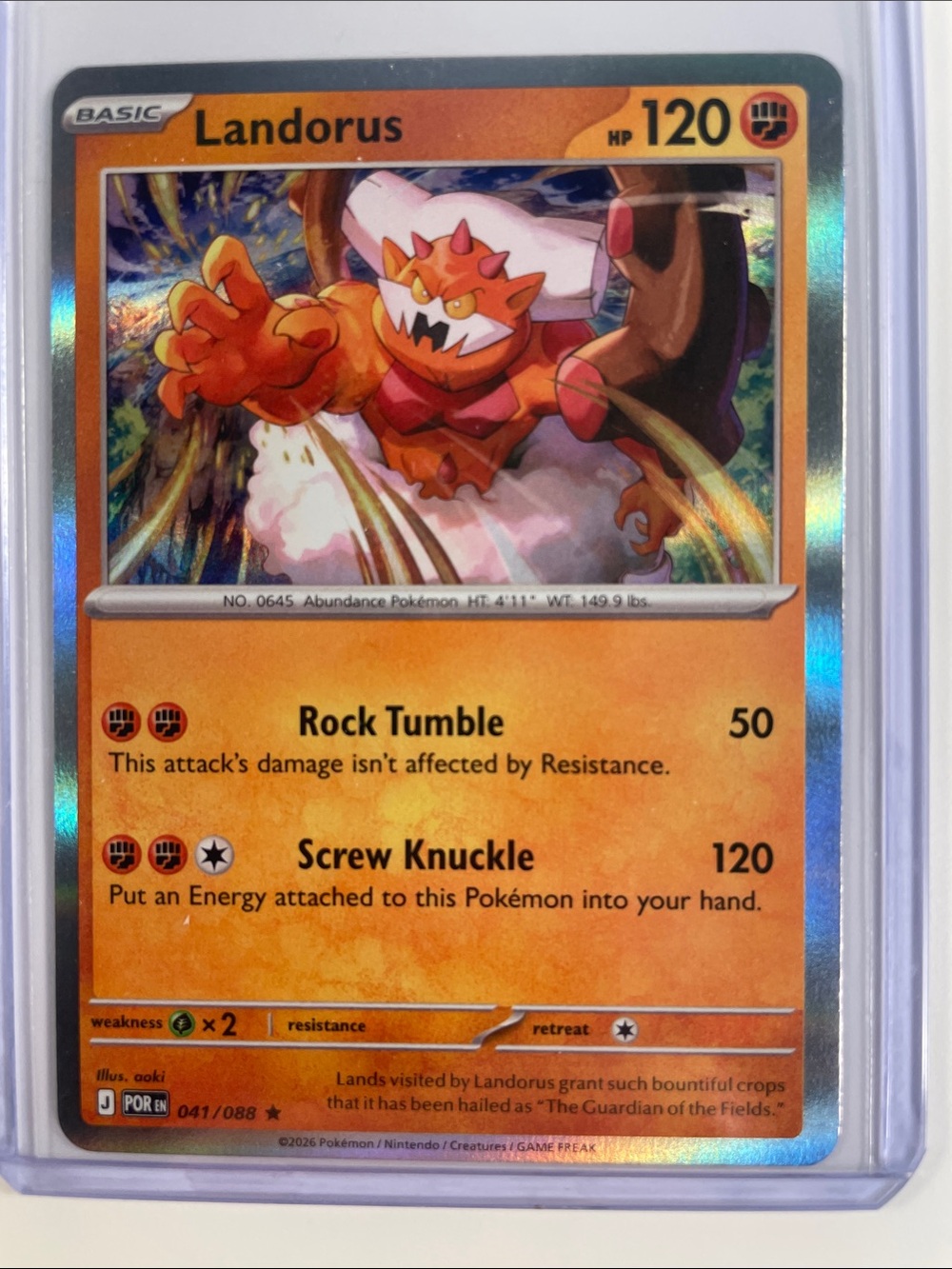 Pokemon Landorus Holo Card - Orange, Cream